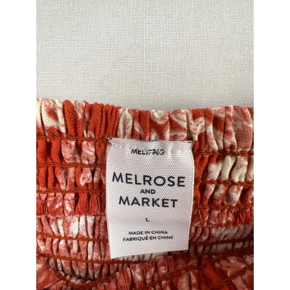 Melrose and Market Floral Smocked Midi Dress Women Large Orange Puff Sleeve Boho - Picture 2 of 10